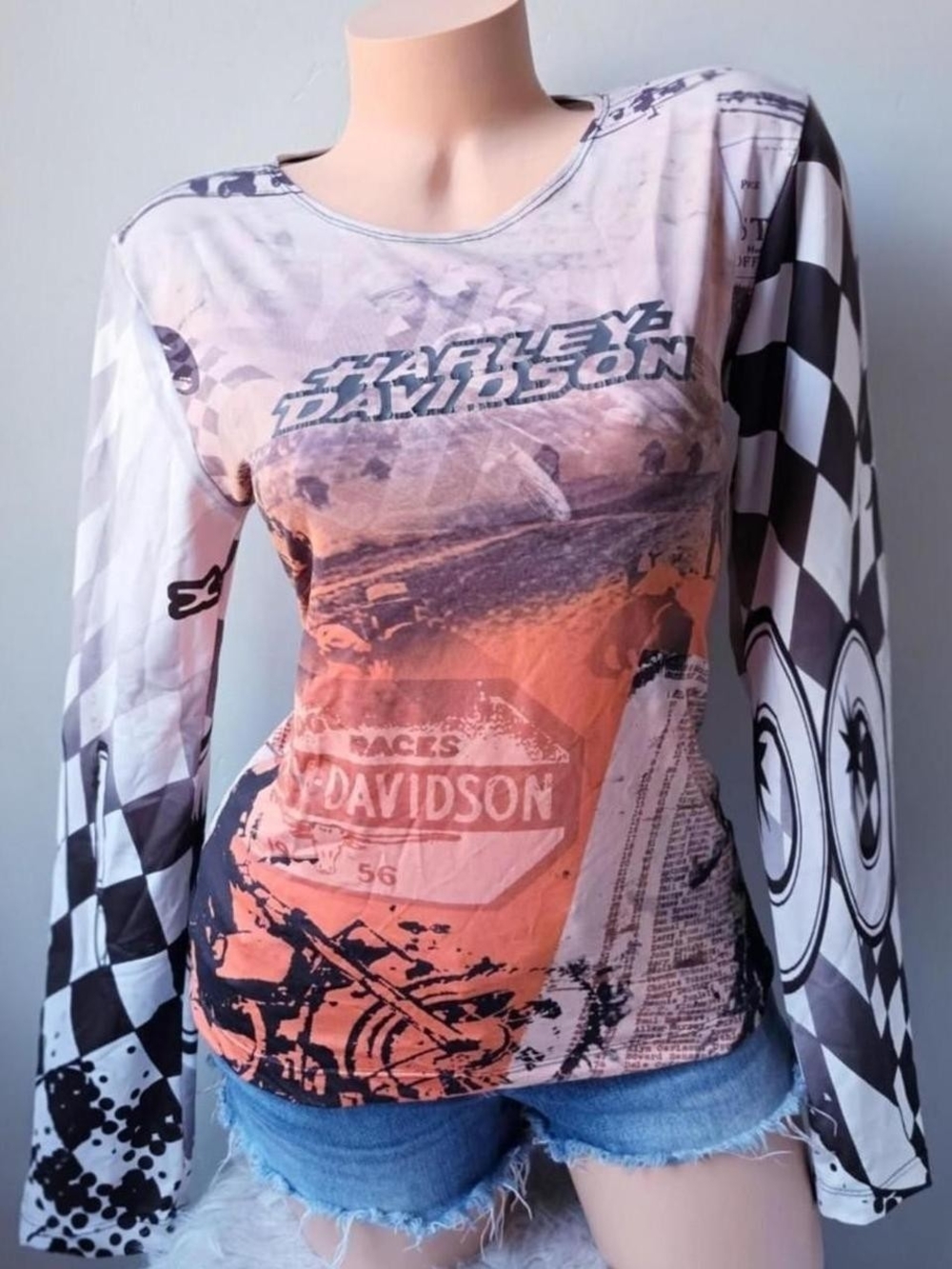 2000s y2k Harley Davidson graphic long sleeve shirt S/M